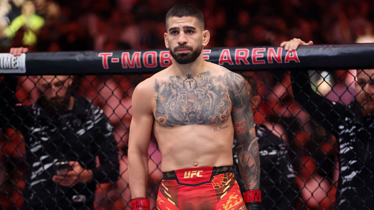 LAS VEGAS, NEVADA - JUNE 28: Ilia Topuria of Georgia looks on beofore facing Charles Oliveira of Brazil in the lightweight main event title bout during UFC 317 at T-Mobile Arena on June 28, 2025 in Las Vegas, Nevada.