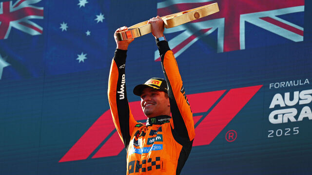SPIELBERG, AUSTRIA - JUNE 29: Race winner Lando Norris of Great Britain and McLaren celebrates on the podium during the F1 Grand Prix of Austria at Red Bull Ring on June 29, 2025 in Spielberg, Austria.