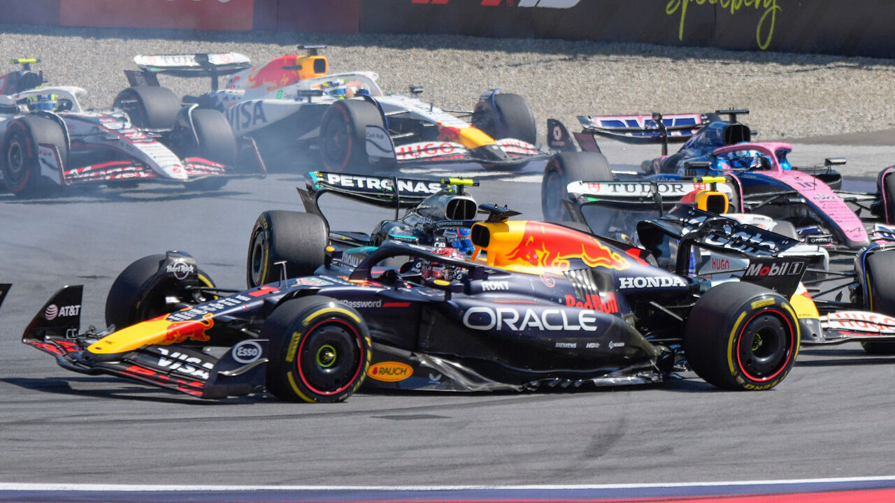 SPIELBERG, AUSTRIA - JUNE 29: Max Verstappen of Netherlands and Red Bull crashed from Andrea Kimi Antonelli of Italy and Mercedes during the F1 Grand Prix of Austria at Red Bull Ring on June 29, 2025 in Spielberg, Austria.