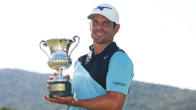 PORTO ERCOLE, ITALY - JUNE 29: Adrien Saddier of France poses with the Italian Open trophy after winning on day four of the Italian Open 2025 at Argentario Golf & Wellness Resort on June 29, 2025 in Porto Ercole, Italy.