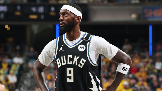 INDIANAPOLIS, IN - APRIL 22: Bobby Portis #9 of the Milwaukee Bucks looks on during the game against the Indiana Pacers during Round 1 Game 2 of the 2025 NBA Playoffs on April 22, 2025 at Gainbridge Fieldhouse in Indianapolis, Indiana. Mandatory Copyright Notice: Copyright 2025 NBAE