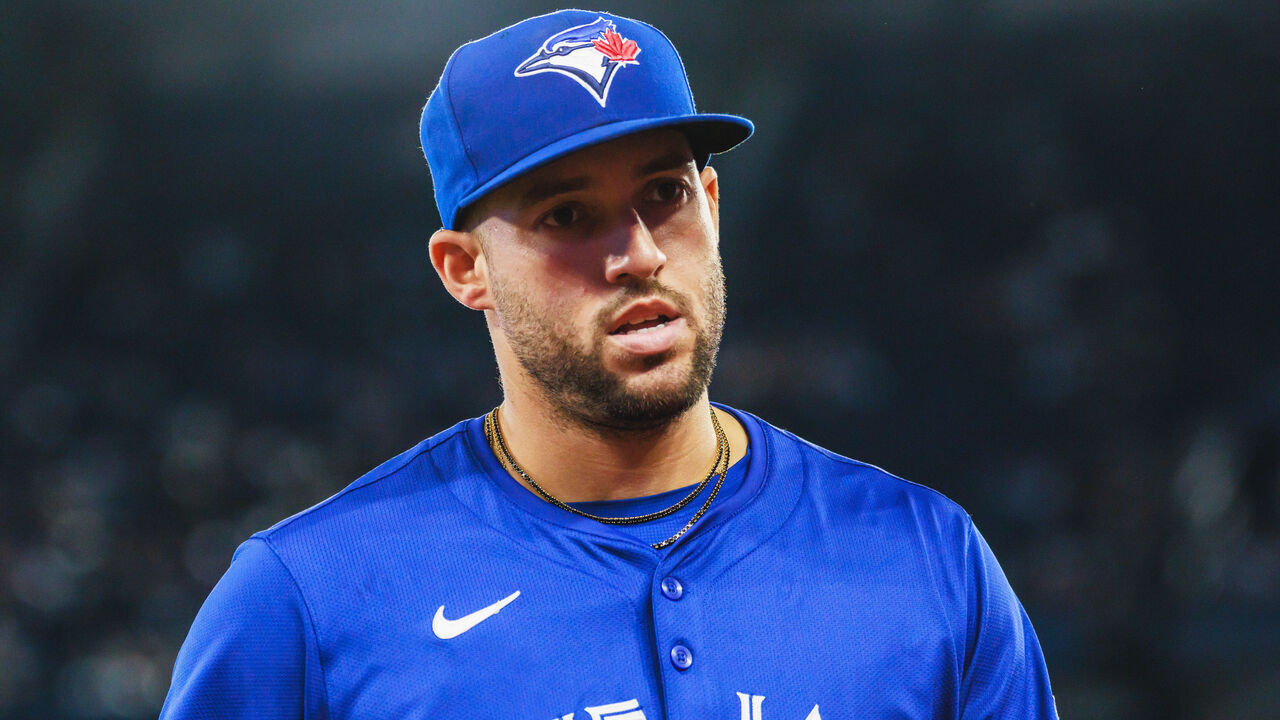 TORONTO, ON - MAY 20: Toronto Blue Jays outfielder George Springer (4) is seen after the top of the sixth inning of an MLB game between the San Diego Padres and the Toronto Blue Jays on May 20, 2025, at Rogers Centre in Toronto, ON.