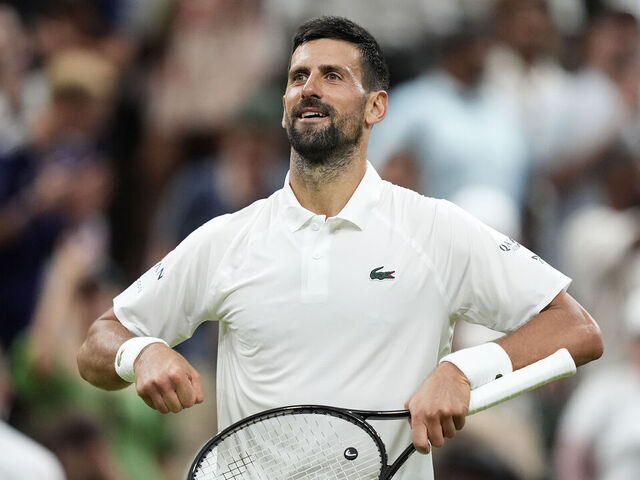 Novak Djokovic celebrates winning his match against Alexandre Muller on day two of the 2025 Wimbledon Championships at the All England Lawn Tennis and Croquet Club, London. Picture date: Tuesday July 1, 2025.