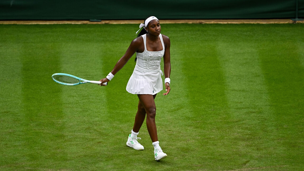 LONDON, ENGLAND - JULY 01: Coco Gauff of the United States of America in action against Dayana Yastremska of Ukraine during the Women's Singles First Round match on day two of The Championships Wimbledon 2025 at All England Lawn Tennis and Croquet Club on July 01, 2025 in London, England.
