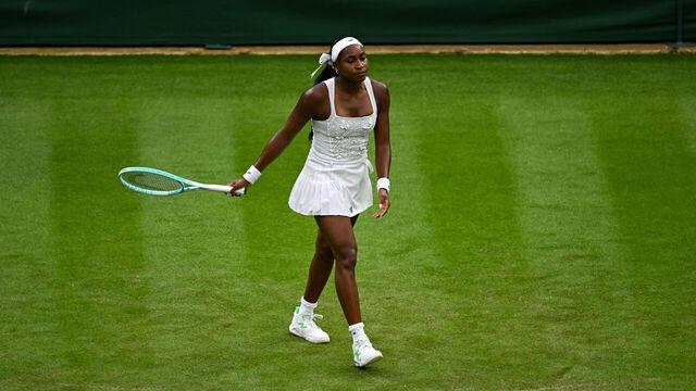 LONDON, ENGLAND - JULY 01: Coco Gauff of the United States of America in action against Dayana Yastremska of Ukraine during the Women's Singles First Round match on day two of The Championships Wimbledon 2025 at All England Lawn Tennis and Croquet Club on July 01, 2025 in London, England.