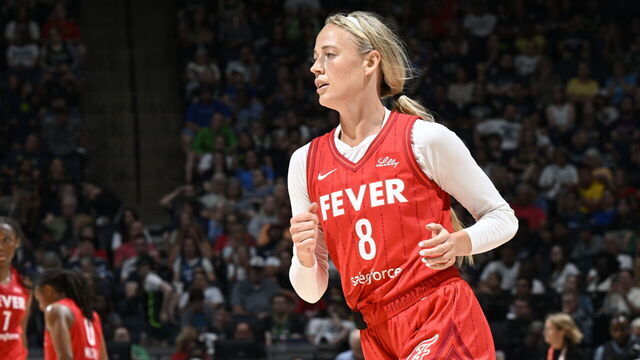 MINNEAPOLIS, MN - JULY 1: Sophie Cunningham #8 of the Indiana Fever looks on during the game against the Minnesota Lynx during the 2025 WNBA Commissioner's Cup Game on July 1, 2025 at Target Center in Minneapolis, Minnesota. Mandatory Copyright Notice: Copyright 2025 NBAE
