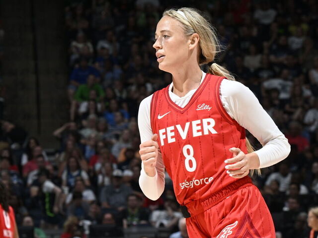 MINNEAPOLIS, MN - JULY 1: Sophie Cunningham #8 of the Indiana Fever looks on during the game against the Minnesota Lynx during the 2025 WNBA Commissioner's Cup Game on July 1, 2025 at Target Center in Minneapolis, Minnesota. Mandatory Copyright Notice: Copyright 2025 NBAE