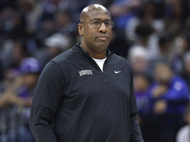 SACRAMENTO, CALIFORNIA - NOVEMBER 24: Head coach Mike Brown of the Sacramento Kings looks on against the Brooklyn Nets during the first half of an NBA basketball game at Golden 1 Center on November 24, 2024 in Sacramento, California.