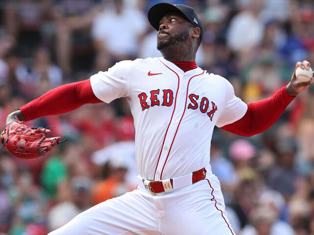 BOSTON, MASSACHUSETTS - JUNE 29: Aroldis Chapman #44 of the Boston Red Sox delivers a pitch during the ninth inning against the Toronto Blue Jays at Fenway Park on June 29, 2025 in Boston, Massachusetts.