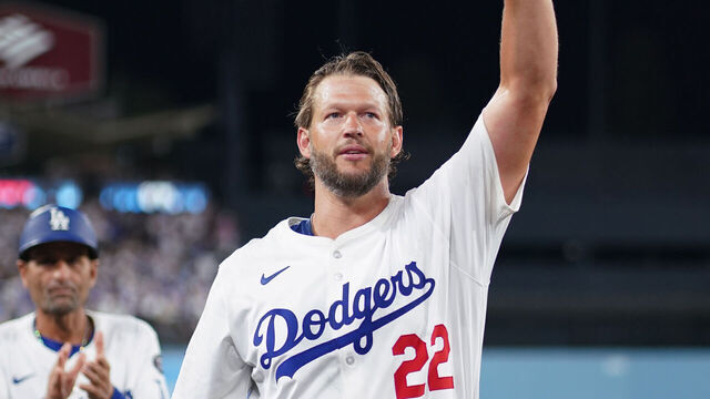 LOS ANGELES, CA - JULY 02: Clayton Kershaw #22 of the Los Angeles Dodgers salutes the crowd after delivering the 3000th strikeout of his career in the sixth inning during the game between the Chicago White Sox and the Los Angeles Dodgers at Dodger Stadium on Wednesday, July 2, 2025 in Los Angeles, California.
