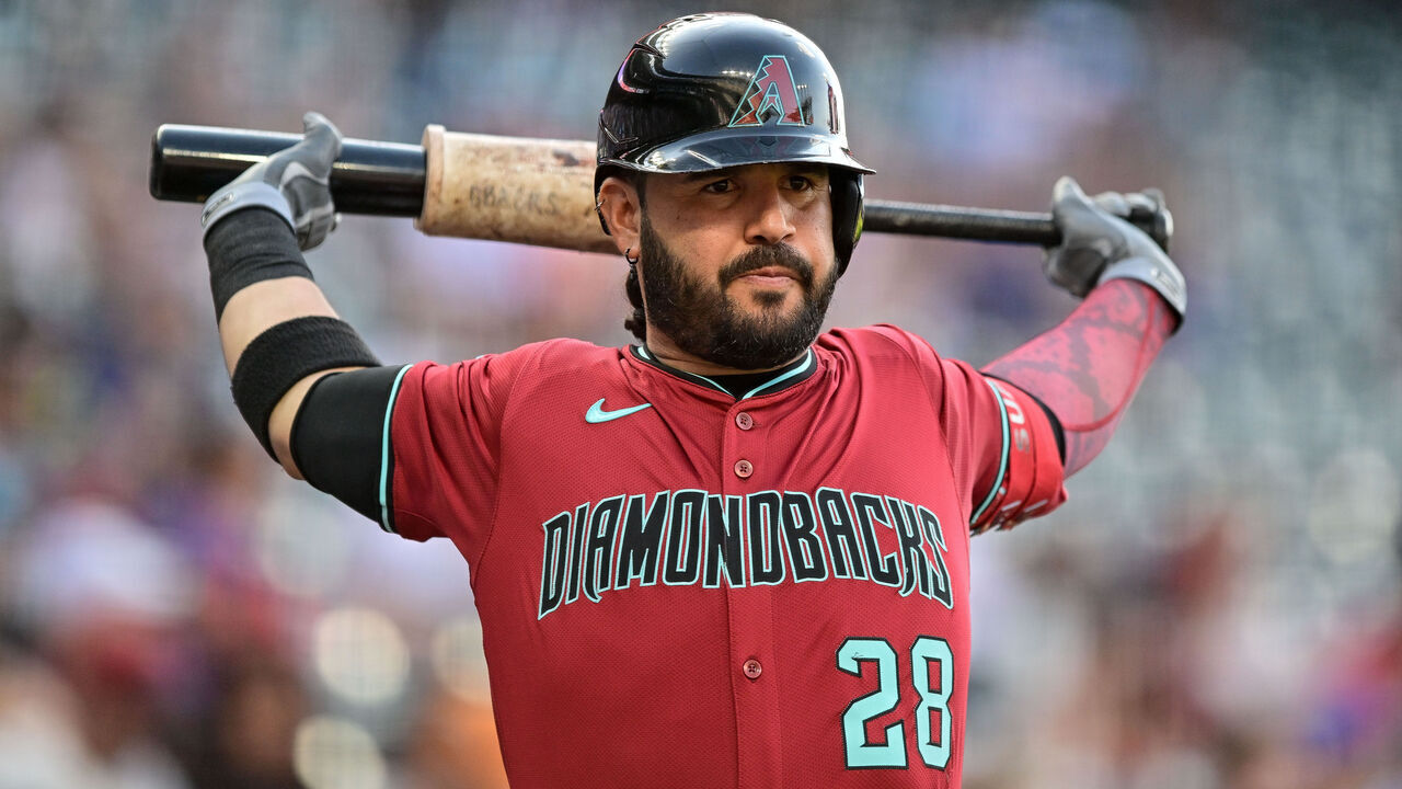 DENVER, CO - JUNE 20: Arizona Diamondbacks third baseman Eugenio Suarez (28) warms up before batting in the first inning during a game between the Arizona Diamondbacks and the Colorado Rockies at Coors Field on June 20, 2025 in Denver, Colorado.