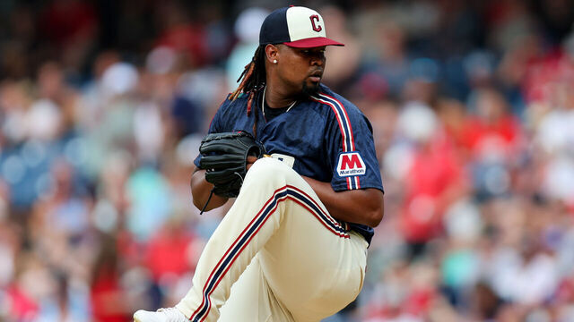 CLEVELAND, OH - JUNE 27: Cleveland Guardians starting pitcher Luis Ortiz (45) delivers a pitch to the plate during the first inning of the Major League Baseball Interleague game between the St. Louis Cardinals and Cleveland Guardians on June 27, 2025, at Progressive Field in Cleveland, OH.