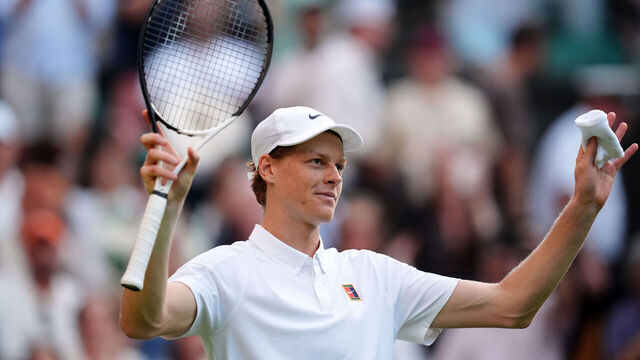 Jannik Sinner celebrates his victory over Aleksandar Vukic on day four of the 2025 Wimbledon Championships at the All England Lawn Tennis and Croquet Club, London. Picture date: Thursday July 3, 2025.