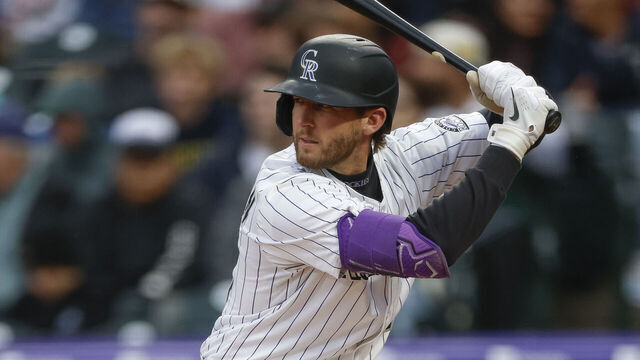 DENVER, COLORADO - MAY 25: Ryan McMahon #24 of the Colorado Rockies at bat in the fourth inning during a game against the New York Yankees at Coors Field on May 25, 2025 in Denver, Colorado.