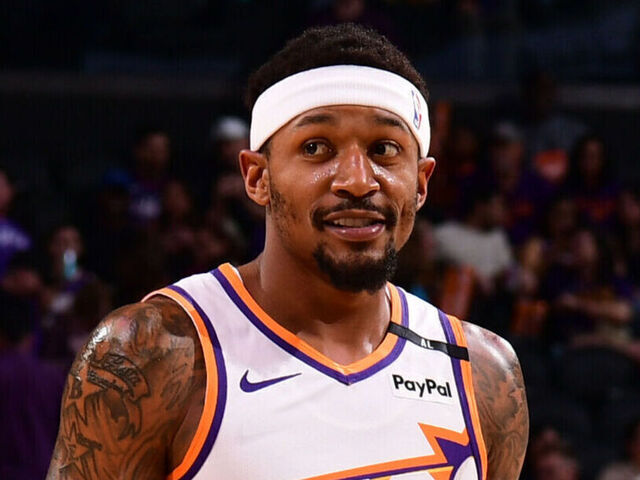 PHOENIX, AZ - APRIL 11: Bradley Beal #3 of the Phoenix Suns during the game against the San Antonio Spurs on April 11, 2025 at Footprint Center in Phoenix, Arizona. Mandatory Copyright Notice: Copyright 2025 NBAE