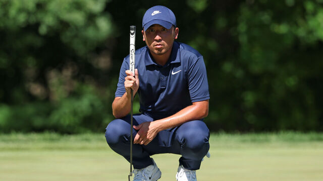 SILVIS, ILLINOIS - JULY 03: Doug Ghim of the United States lines up a putt on the 12th green during the first round of the John Deere Classic 2025 at TPC Deere Run on July 03, 2025 in Silvis, Illinois.