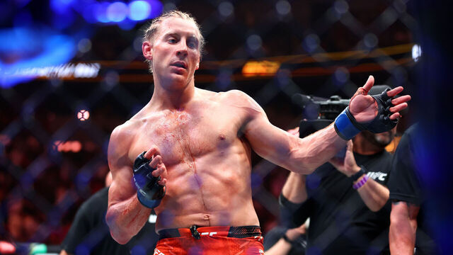 MIAMI, FLORIDA - APRIL 12: Paddy Pimblett of England reacts after defeating Michael Chandler of the United States by TKO in a lightweight fight during UFC 314 at Kaseya Center on April 12, 2025 in Miami, Florida.