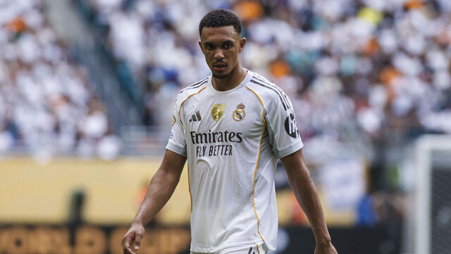 MIAMI GARDENS, FLORIDA - JULY 1: Trent Alexander-Arnold of Real Madrid looks on during the FIFA Club World Cup 2025 round of 16 match between Real Madrid CF and Juventus FC at Hard Rock Stadium on July 1, 2025 in Miami Gardens, United States.