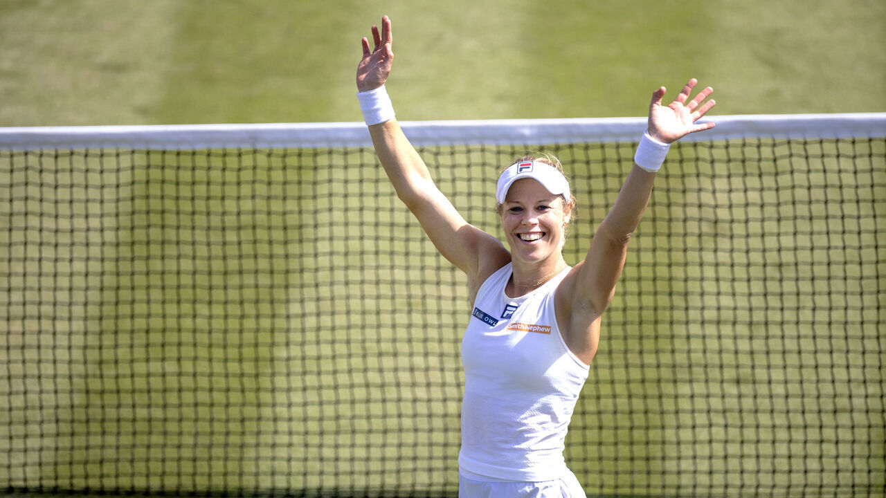 LONDON, ENGLAND - JULY 04: Laura Siegemund of Germany celebrates her victory against Madison Keys of the United States in the third round of the Ladies' Singles Competition on Court No. 2 during the Wimbledon Lawn Tennis Championships at the All England Lawn Tennis and Croquet Club at Wimbledon on July 4th, 2025, in London, England.