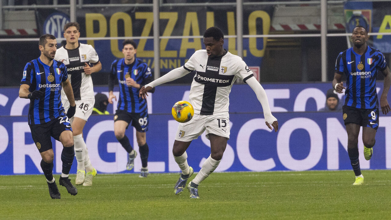 Ange-Yoan Bonny plays during the Serie A match between FC Internazionale and Parma Calcio at Stadio Giuseppe Meazza in Milano, Italy, on December 6, 2024.