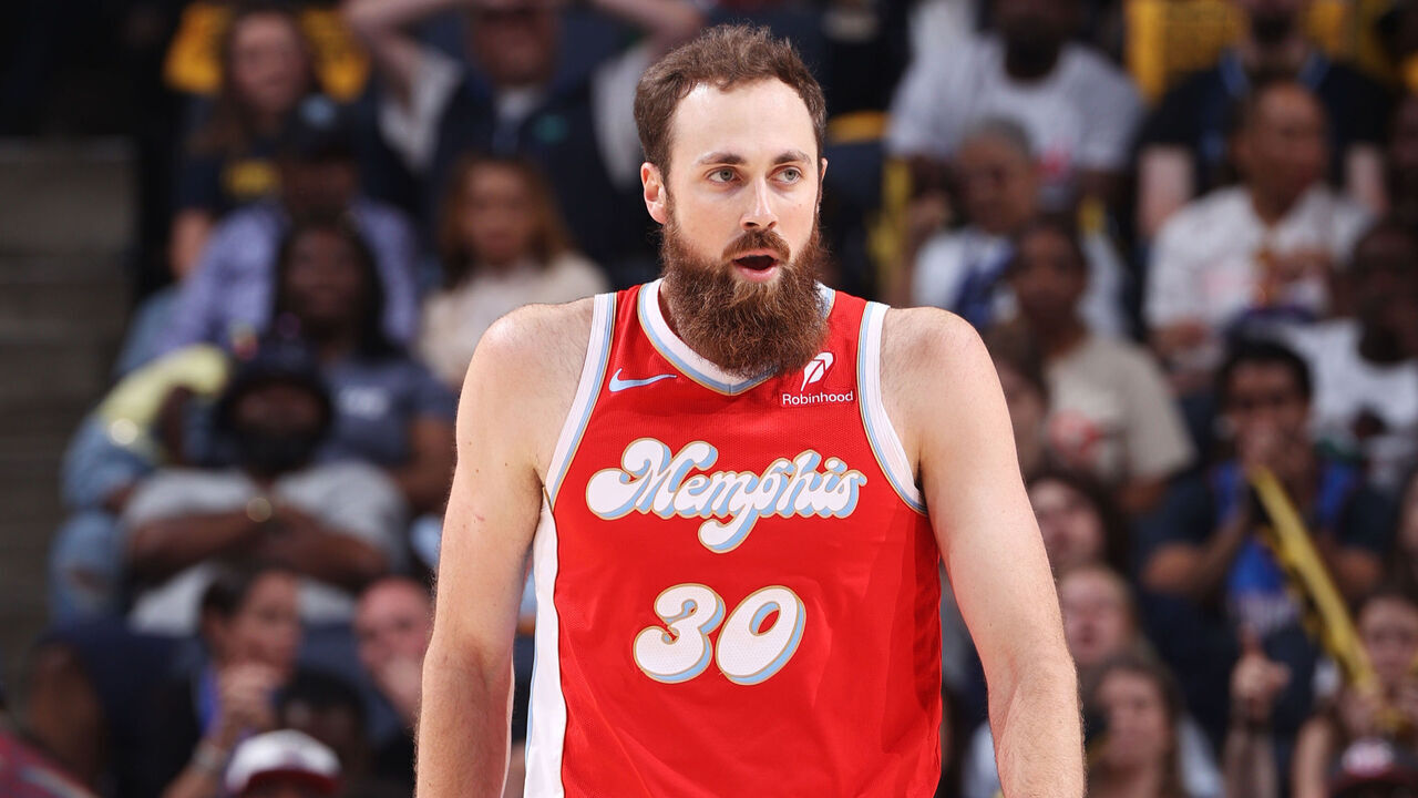 MEMPHIS, TN - APRIL 26: Jay Huff #30 of the Memphis Grizzlies looks on during the game against the Oklahoma City Thunder during Round 1 Game 4 of the 2025 NBA Playoffs on April 26, 2025 at FedExForum in Memphis, Tennessee. Mandatory Copyright Notice: Copyright 2025 NBAE