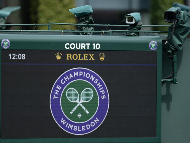 LONDON, ENGLAND - JULY 1: Cameras used with hawkeye technology for line calling are seen above the scoreboard of court 10 on day two of The Championships Wimbledon 2025 at All England Lawn Tennis and Croquet Club on July 1, 2025 in London, England.