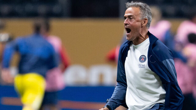 05 July 2025, USA, Atlanta: Soccer: Club World Cup, Paris Saint-Germain - Bayern Munich, final round, quarter-final at the Mercedes-Benz Stadium. Paris coach Luis Enrique celebrates the 2:0 goal. Photo: Sven Hoppe/dpa