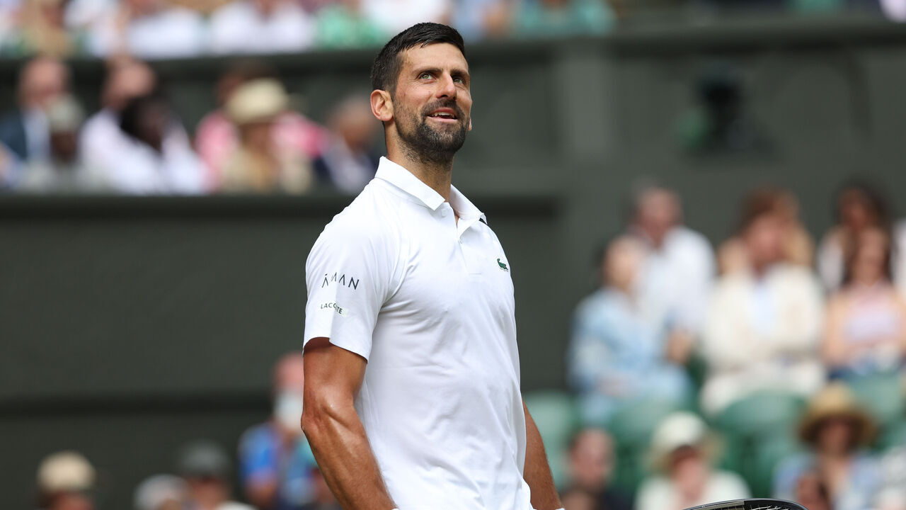 LONDON, ENGLAND - JULY 7: Novak Djokovic (SRB) [6] during his Gentlemen's Singles Fourth Round match against Alex de Minaur (AUS) [11] during day eight of The Championships Wimbledon 2025 at All England Lawn Tennis and Croquet Club on July 7, 2025 in London, England.