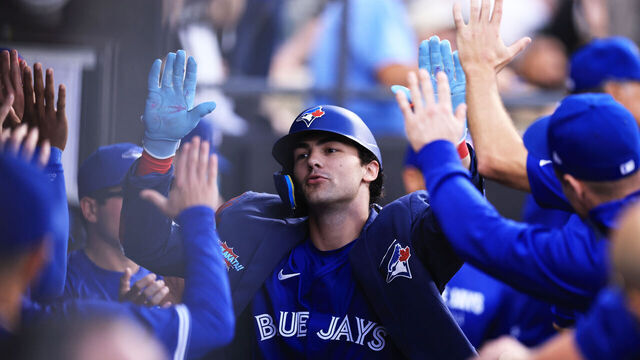 CHICAGO, ILLINOIS - JULY 7: Joey Loperfido #10 of the Toronto Blue Jays celebrates his solo home run in the fifth inning against the Chicago White Sox at Rate Field on July 7, 2025 in Chicago, Illinois.