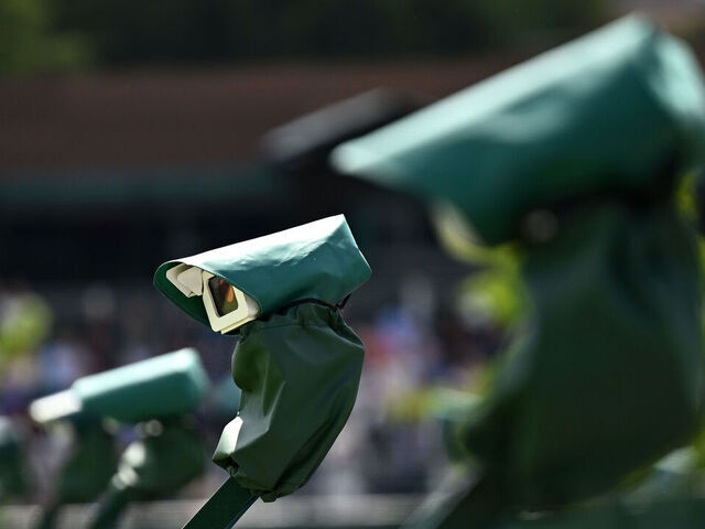 LONDON, ENGLAND - JULY 07: Hawkeye electronic line calling cameras on day eight of The Championships Wimbledon 2025 at All England Lawn Tennis and Croquet Club on July 07, 2025 in London, England.