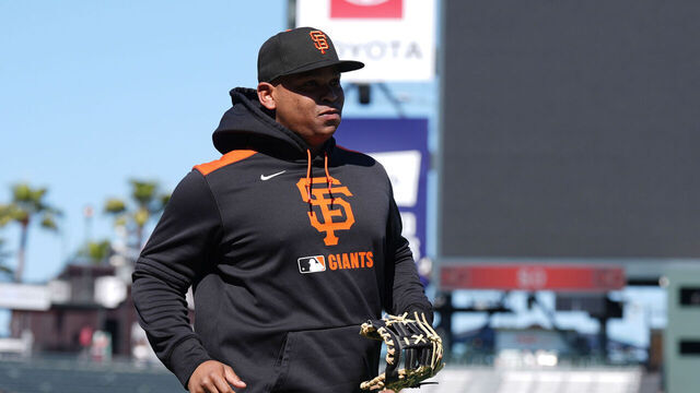 SAN FRANCISCO, CA - JULY 07: Rafael Devers #16 of the San Francisco Giants looks on during warm ups prior to the game between the Philadelphia Phillies and the San Francisco Giants at Oracle Park on Monday, July 7, 2025 in San Francisco, California.