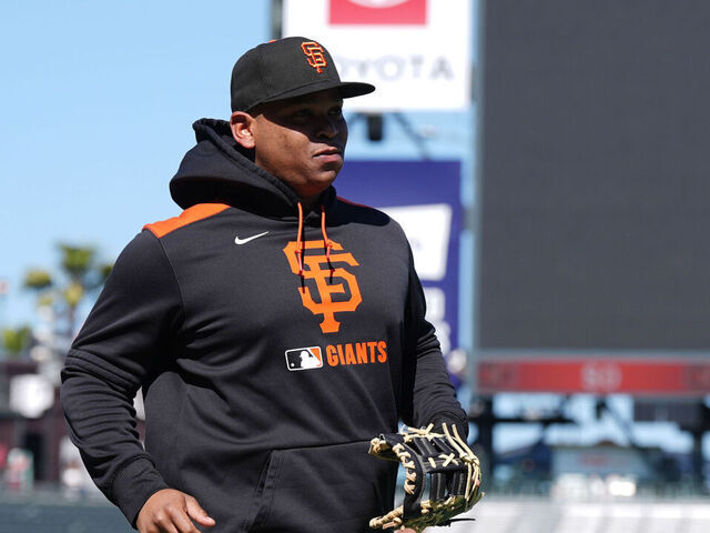 SAN FRANCISCO, CA - JULY 07: Rafael Devers #16 of the San Francisco Giants looks on during warm ups prior to the game between the Philadelphia Phillies and the San Francisco Giants at Oracle Park on Monday, July 7, 2025 in San Francisco, California.