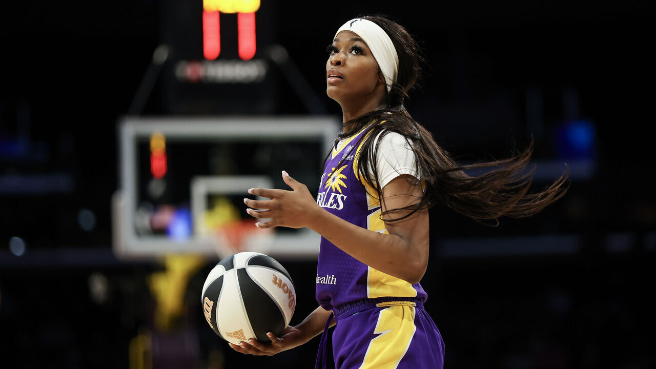 LOS ANGELES, CALIFORNIA - JUNE 17: Rickea Jackson #2 of the Los Angeles Sparks reacts to a call in the second half against the Seattle Storm at Crypto.com Arena on June 17, 2025 in Los Angeles, California.