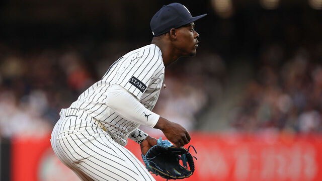 BRONX, NY - JUNE 03: Jazz Chisholm Jr. #13 of the New York Yankees defends at third base during the game against the Cleveland Guardians on June 3, 2025 at Yankee Stadium in Bronx, New York.