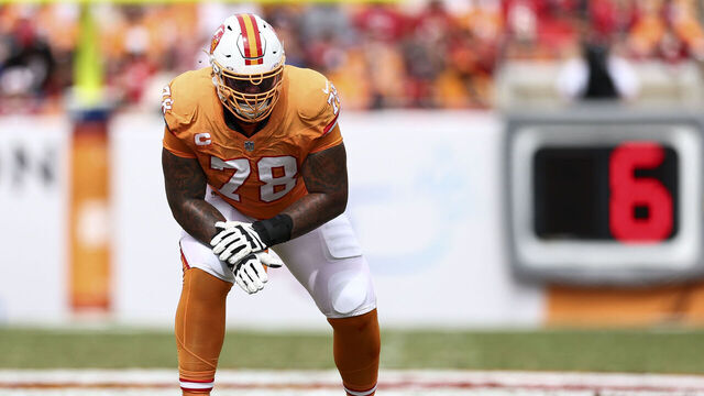 TAMPA, FLORIDA - OCTOBER 27: Tristan Wirfs #78 of the Tampa Bay Buccaneers lines up before a play during an NFL football game against the Atlanta Falcons at Raymond James Stadium on October 27, 2024 in Tampa, Florida.
