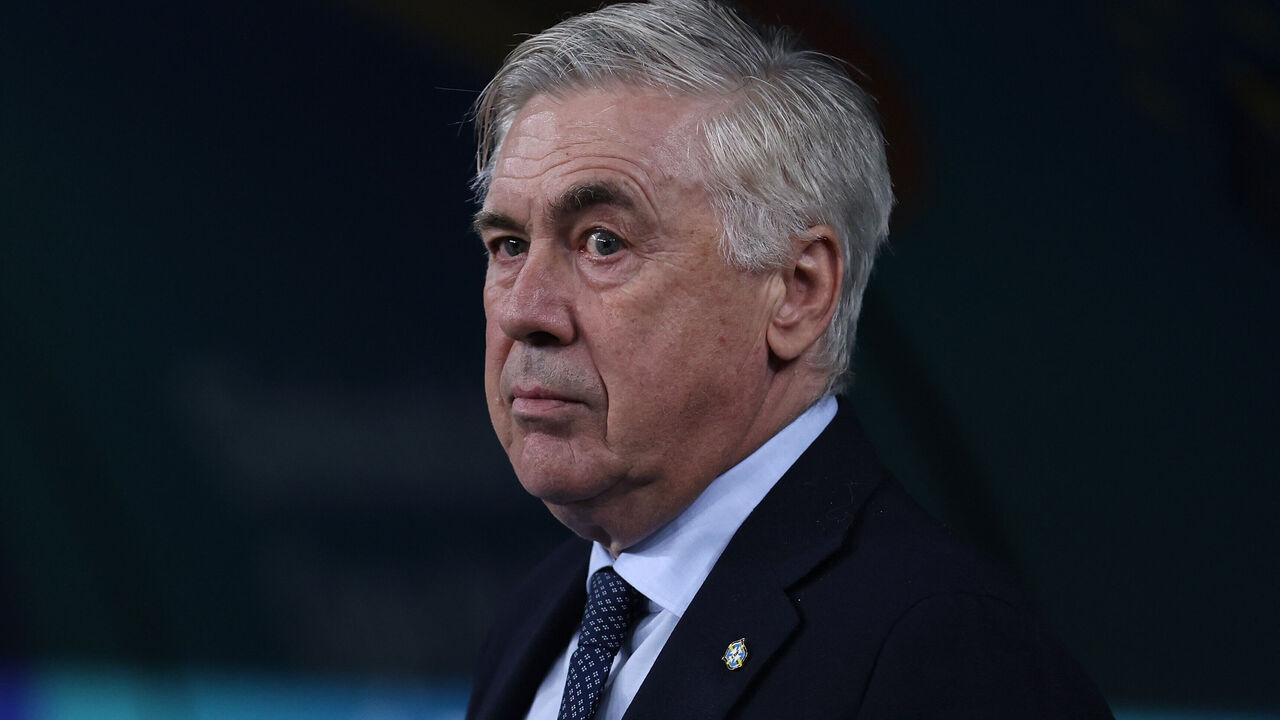 SAO PAULO, BRAZIL - JUNE 10: Carlo Ancelotti, Head Coach of Brazil, looks on during the FIFA World Cup 2026 South American Qualifier between Brazil and Paraguay at Neo Quimica Arena on June 10, 2025 in Sao Paulo, Brazil.