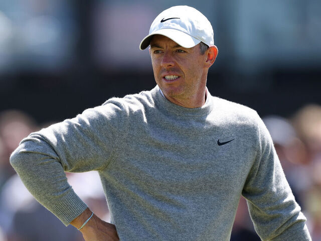NORTH BERWICK, SCOTLAND - JULY 09: Rory McIlroy of Northern Ireland looks on on the 18th green during the pro-am prior to the Genesis Scottish Open 2025 at The Renaissance Club on July 09, 2025 in North Berwick, Scotland.