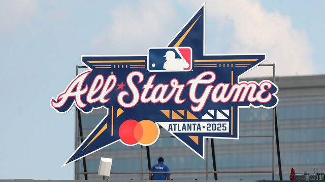ATLANTA, GA - JULY 04: A detail shot of an 'All-Star Game Atlanta 2025' sign in the outfield prior to the game between the Baltimore Orioles and the Atlanta Braves at Truist Park on Friday, July 4, 2025 in Atlanta, Georgia.