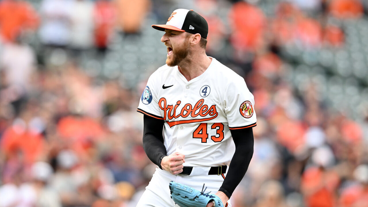 BALTIMORE, MARYLAND - JUNE 01: Bryan Baker #43 of the Baltimore Orioles celebrates after a 3-2 victory against the Chicago White Sox at Oriole Park at Camden Yards on June 01, 2025 in Baltimore, Maryland.