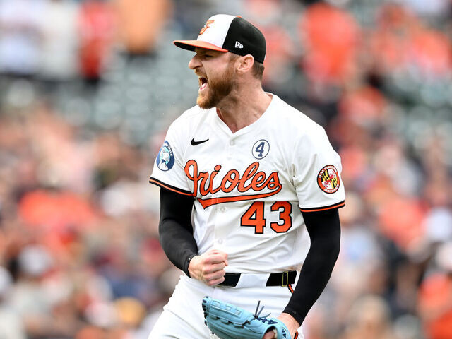 BALTIMORE, MARYLAND - JUNE 01: Bryan Baker #43 of the Baltimore Orioles celebrates after a 3-2 victory against the Chicago White Sox at Oriole Park at Camden Yards on June 01, 2025 in Baltimore, Maryland.