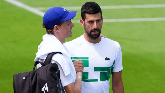 Novak Djokovic and Jannik Sinner following a practice session at the All England Lawn Tennis and Croquet Club, ahead of the Wimbledon Championships, which begin on June 30th. Picture date: Tuesday June 24, 2025.