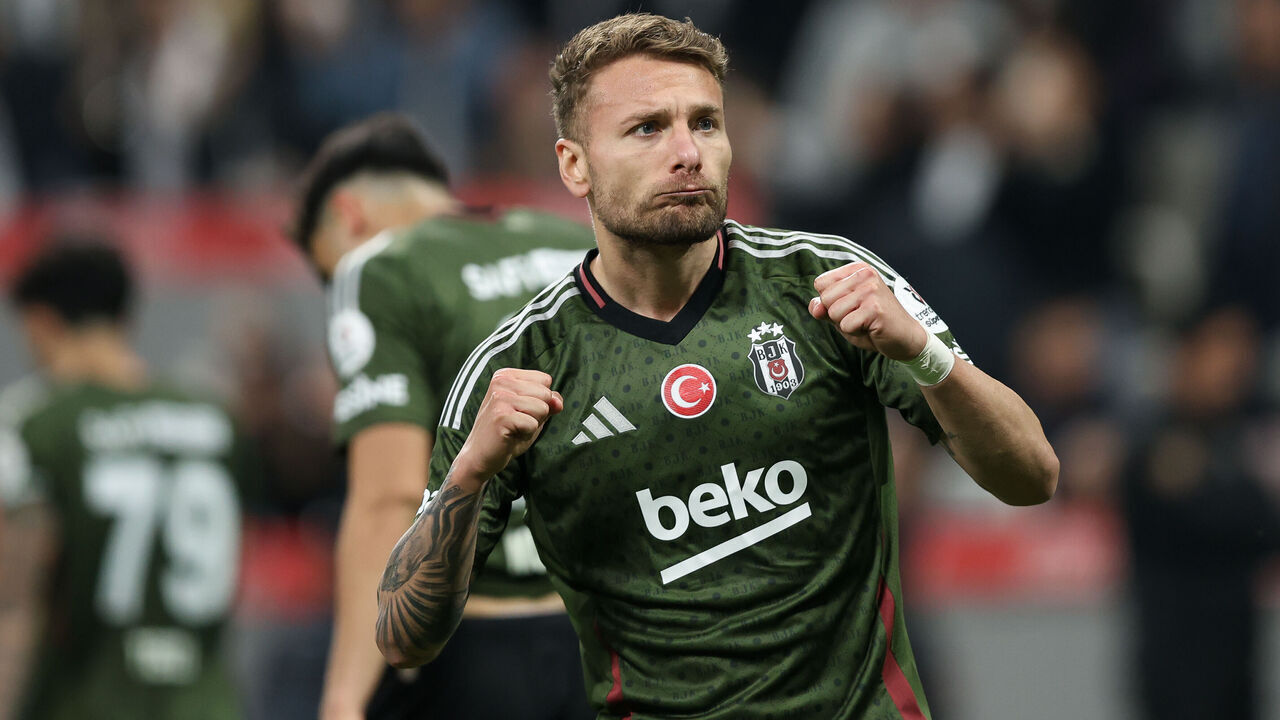 ISTANBUL, TURKEY - MAY 11: Ciro Immobile of Besiktas celebrates after scoring his team's fourth goal during the Turkish Super League match between Besiktas and Adana Demirspor at Turpas Stadium on May 11, 2025 in Istanbul, Turkey.