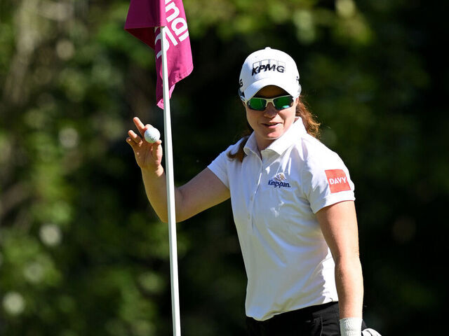 EVIAN-LES-BAINS, FRANCE - JULY 10: Leona Maguire of Ireland celebrate hitting a hole in one on the second hole during Round One of The Amundi Evian Championship 2025 at Evian Resort Golf Club on July 10, 2025 in Evian-les-Bains, France.