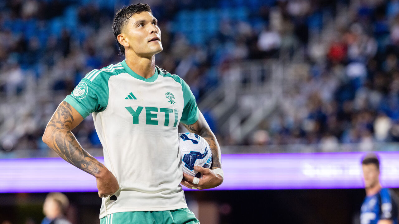 SAN JOSE, CA - JULY 08: Brandon Vázquez #9 of Austin FC celebrates a goal in the second half of a 2025 Lamar Hunt U.S. Open Cup Quarterfinals match against the San Jose Earthquakes on July 8, 2025 at PayPal Park in San Jose, CA.