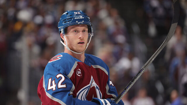 DENVER, COLORADO - APRIL 26: Josh Manson #42 of the Colorado Avalanche skates against the Dallas Stars in Game Four of the First Round of the 2025 Stanley Cup Playoffs at Ball Arena on April 26, 2025 in Denver, Colorado.