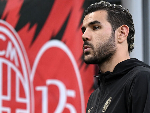 MILAN, ITALY - MAY 24: Theo Hernandez of Milan in the bench during the Serie A match between Milan and Monza at Stadio Giuseppe Meazza on May 24, 2025 in Milan, Italy.