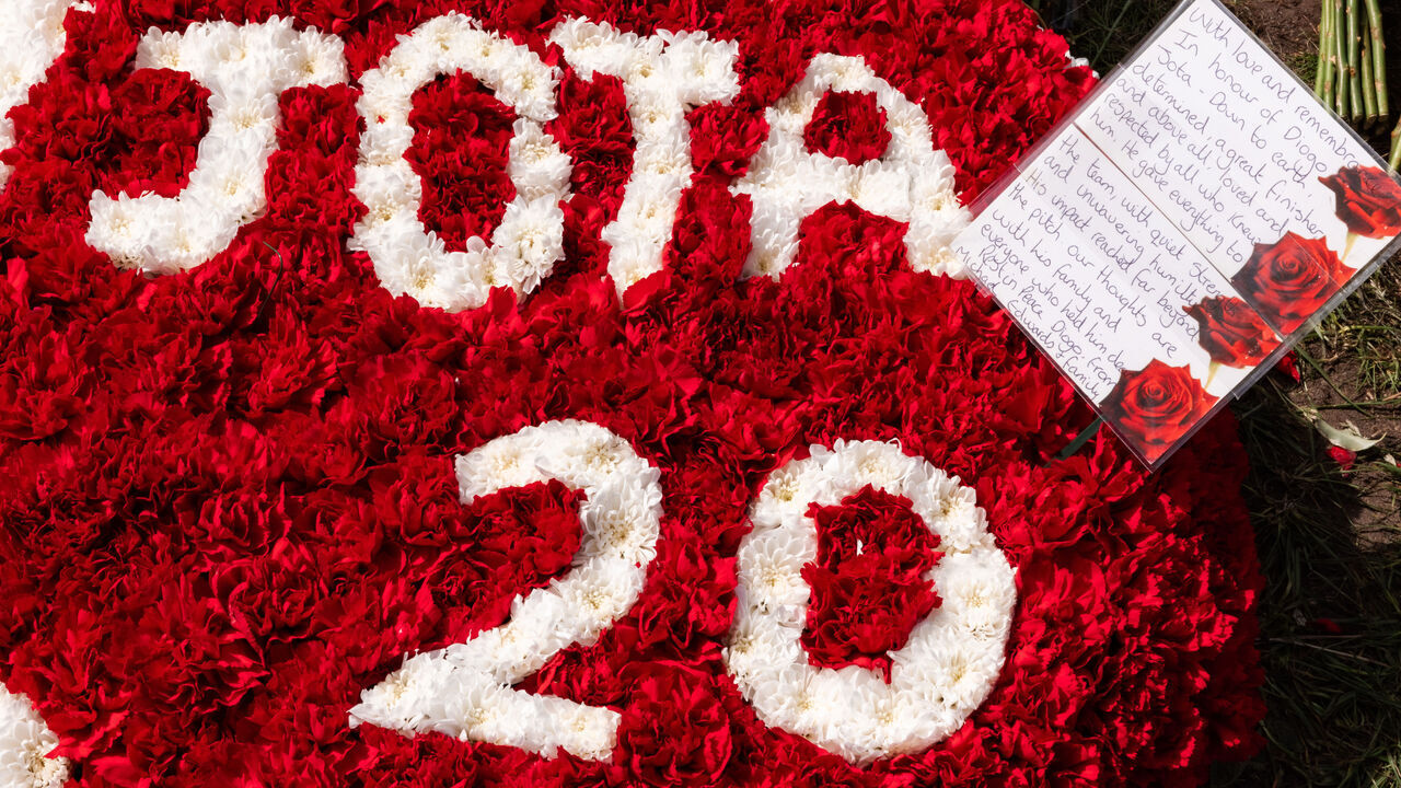 LIVERPOOL, ENGLAND - JULY 08: Michael Edwards, FSG CEO of Football, paying tribute to Diogo Jota at Anfield on July 08, 2025 in Liverpool, England. The Liverpool player and Portugal international Diogo Jota, 28, was killed in a car crash on July 03 in Zamora, Spain. He was travelling with his brother Andre Silva before returning to the UK for the start of the Premier League season.