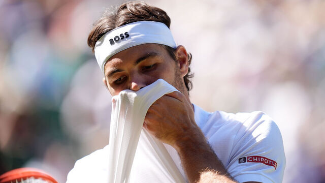 Taylor Fritz during his Gentlemen's Singles Semi-Final match against Carlos Alcaraz on day twelve of the 2025 Wimbledon Championships at the All England Lawn Tennis and Croquet Club, London. Picture date: Friday July 11, 2025.