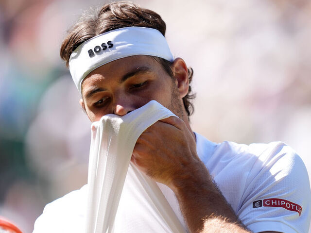 Taylor Fritz during his Gentlemen's Singles Semi-Final match against Carlos Alcaraz on day twelve of the 2025 Wimbledon Championships at the All England Lawn Tennis and Croquet Club, London. Picture date: Friday July 11, 2025.