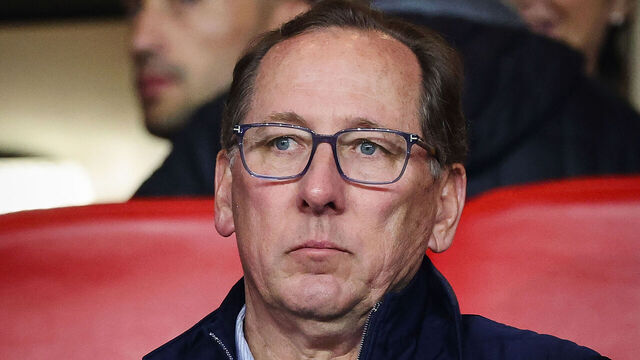 Olympique Lyonnais' (OL) US President John Textor looks on from the stands prior to the French L1 football match between AS Monaco and Olympique Lyonnais (OL) at the Louis II Stadium (Stade Louis II) in the Principality of Monaco on May 10, 2025.